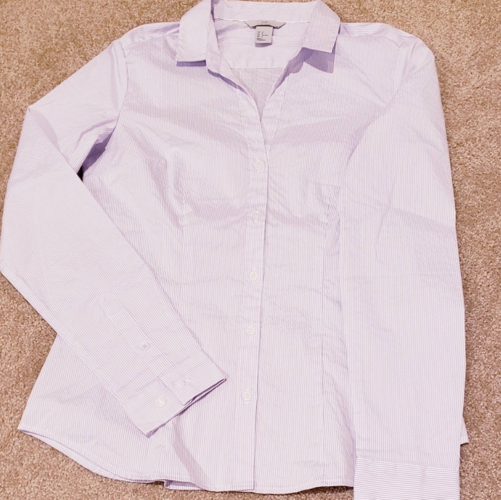 Lavender pinstripe button down top